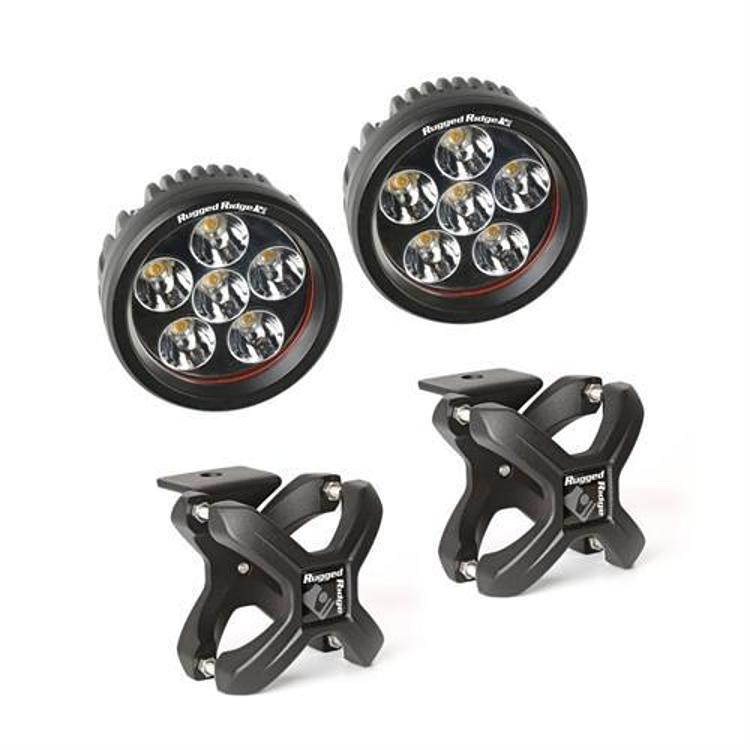 Rugged Ridge Round LED Light and X Clamp Kit (Black) - 15210.41