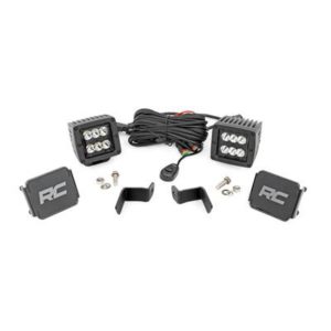 Rough Country Lower Windshield Black Series with Spot Beam 2" LED Ditch Mounts - 71028