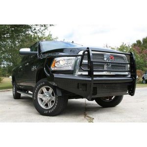 Fab Fours Front Ranch Bumper in Black Blacked Tread Plate with Tow Hooks (Black) - DR10-S2960-1