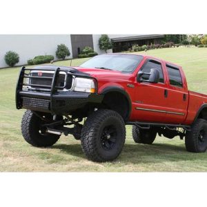 Fab Fours Grill Guard Front Ranch Bumper Tread Plate with Tow Hooks (Black) - FS99-S1660-1