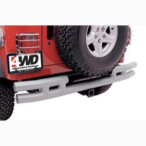 Smittybilt 3 Inch Rear Tube Bumper with Hitch in Textured Black Finish (Black) - JB44-RHT